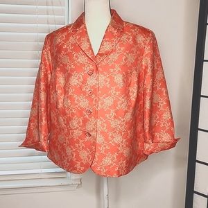Valerie Stevens Peach Floral Print Career Jacket Blazer 18W.